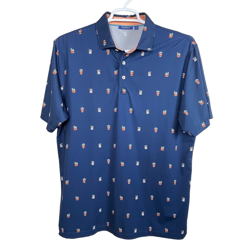 Devereux Golf Polo Size L Shirt‎ Blue Novelty Cocktail Short Sleeve Shirt